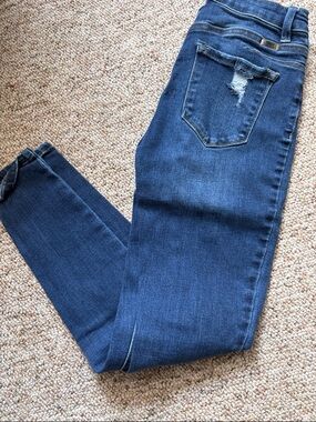 KanCan Dark Blue Skinny Jeans with Back Pocket Distress